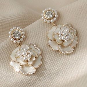 Camellia Pearl Drop Earrings